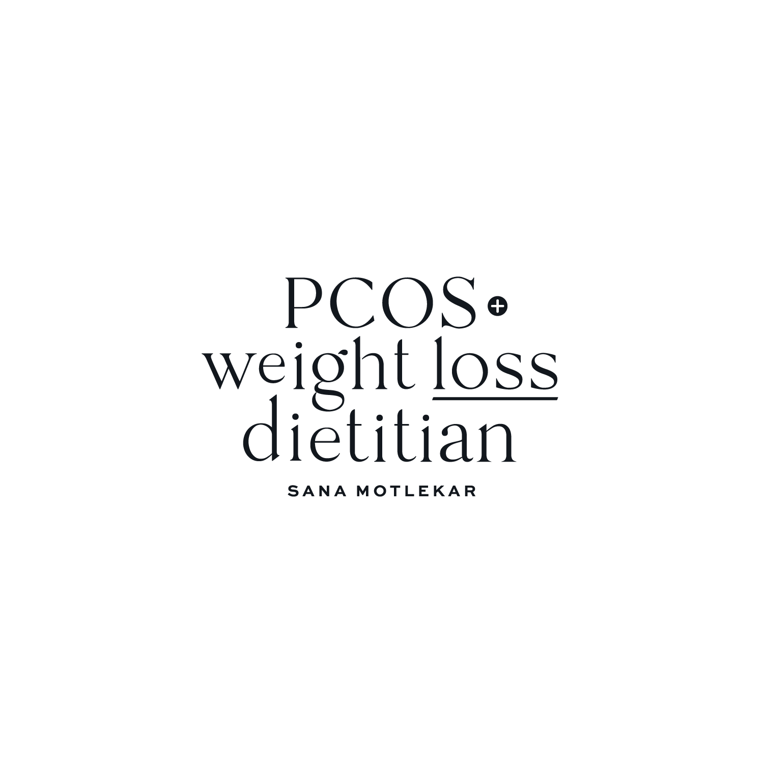 Book cover titled 'PCOS+ weight loss dietitian' by Sana Motlekar, with a simple black background and white text.