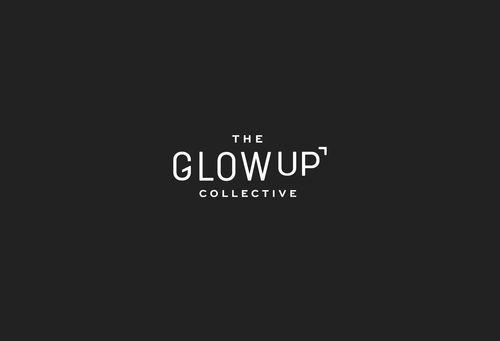 Logo with text "The Glow Up Collective" on a dark background.