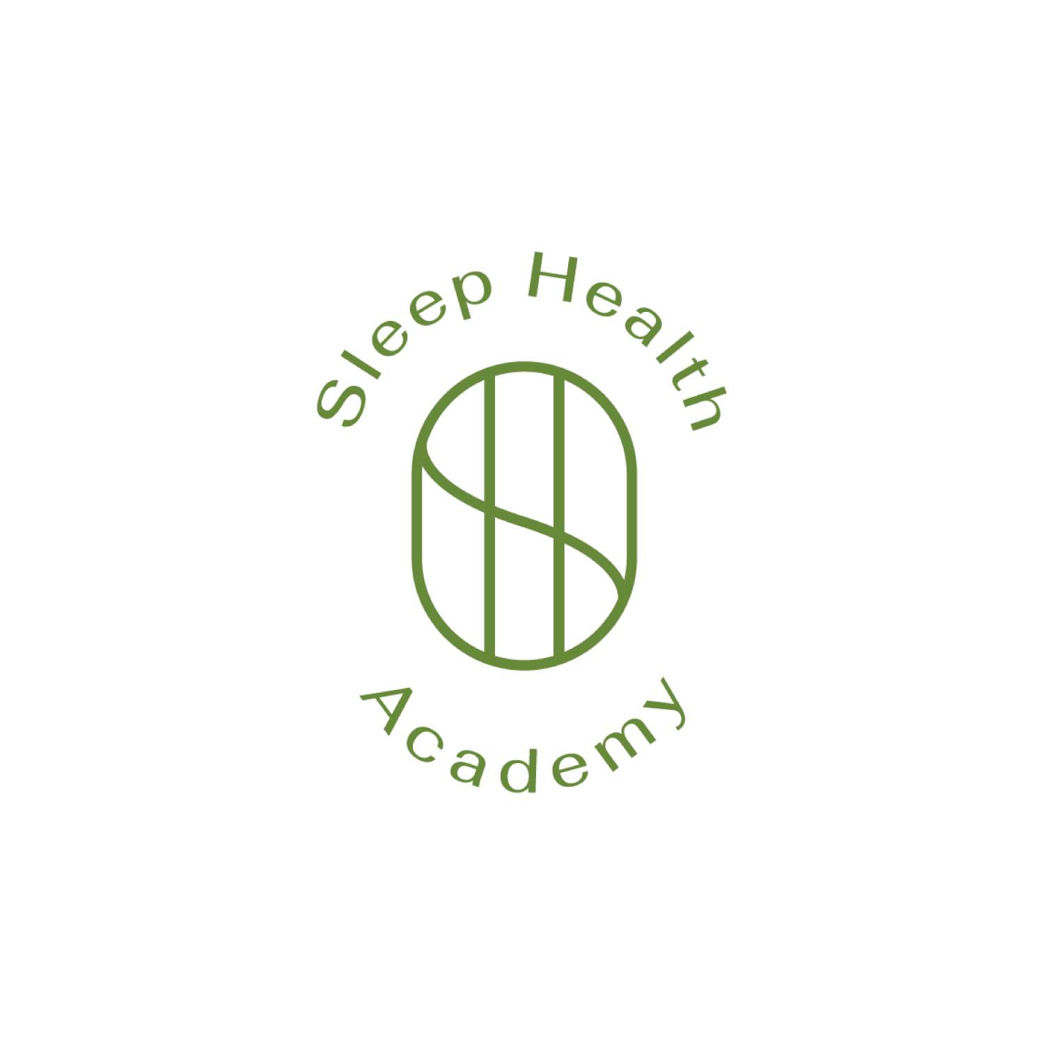 Logo of a sleep health academy with a stylized green leaf and the words "Sleep Health Academy" in a circular pattern.