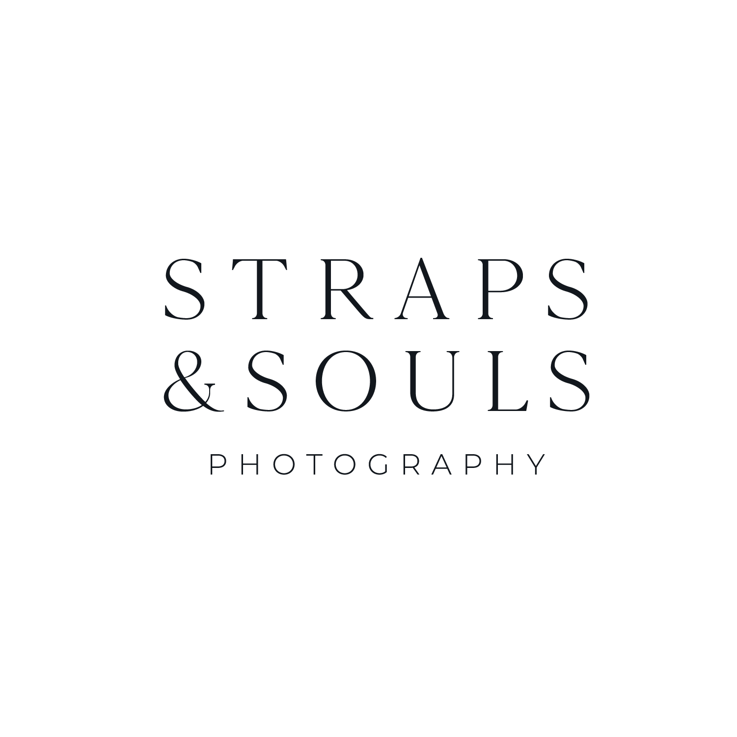 Logo for Straps & Souls Photography featuring a black background, a line drawing of a vintage camera at the top, and the text 'Straps & Souls Photography' in elegant font.