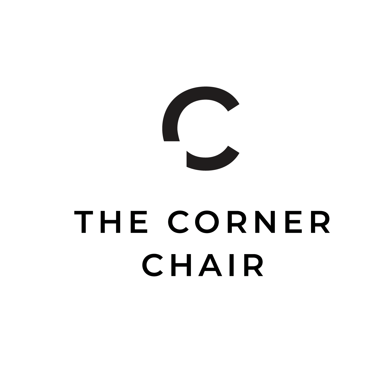 Black logo for THE CORNER CHAPEL with a large letter C in the center and the text "THE CORNER" above and "CHAPEL" below.