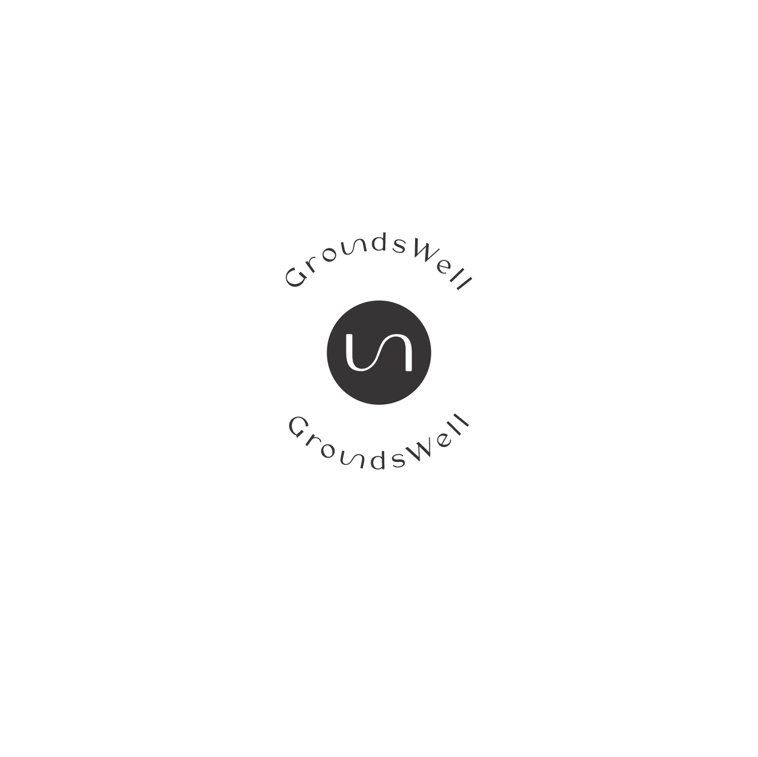 Black circular logo with the words 'Groundswell' repeated twice around the circumference and a stylized 'S' in the center.