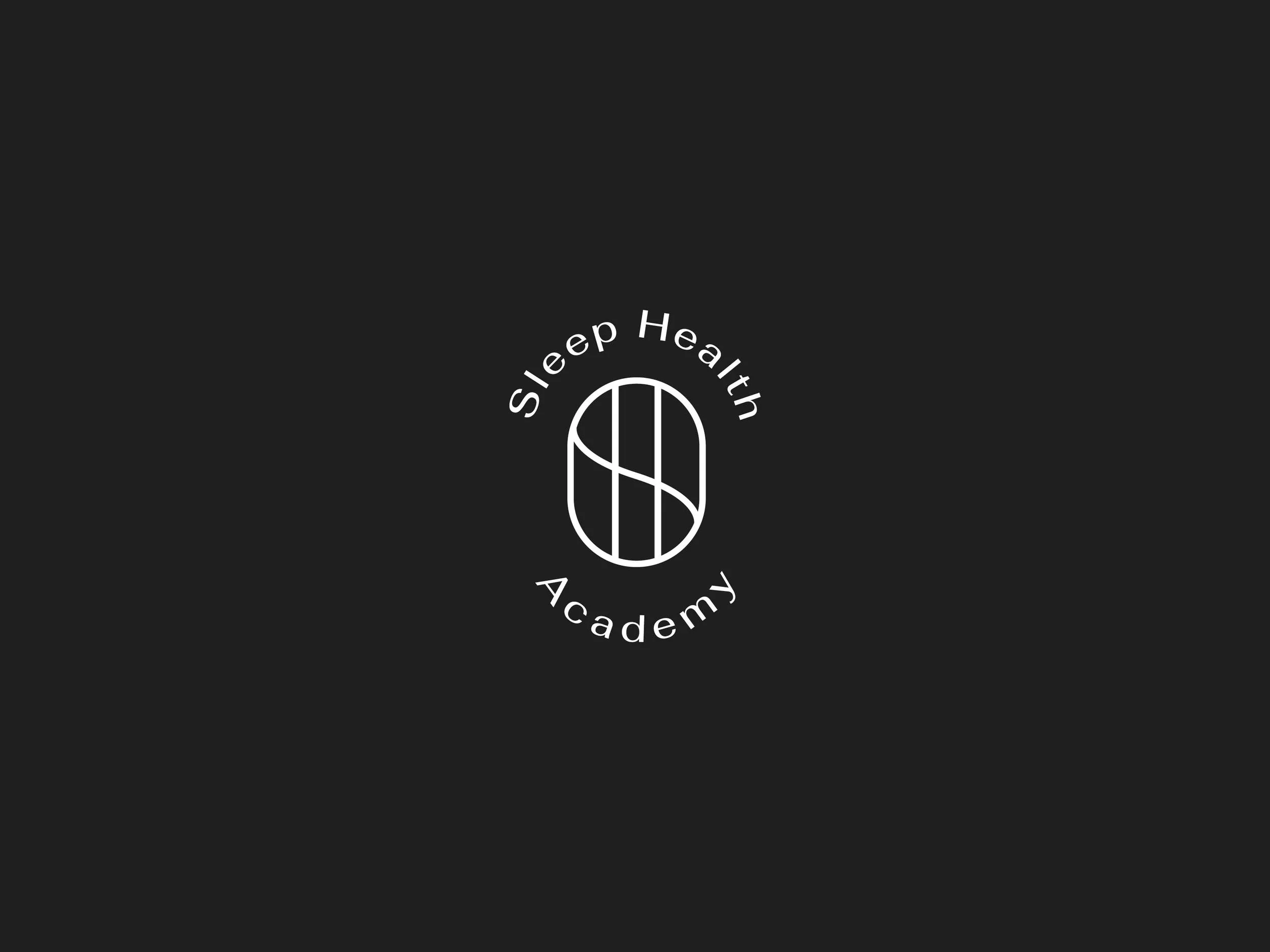 Logo of Sleep Health Academy with stylized "SHA" letters in a circular design on a dark background.