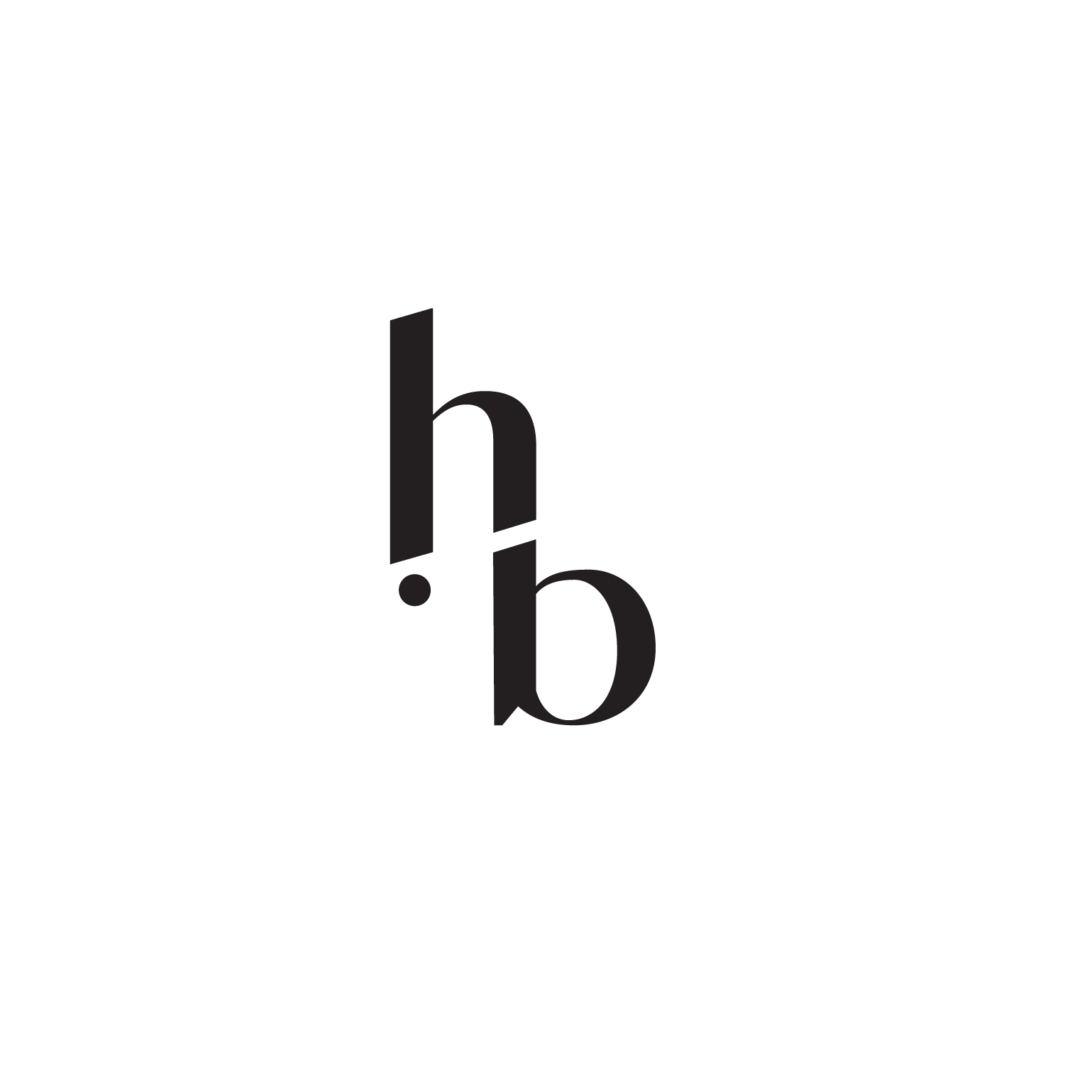 Black background with stylized lowercase 'h' and 'b', with an exclamation mark and a dot between them.