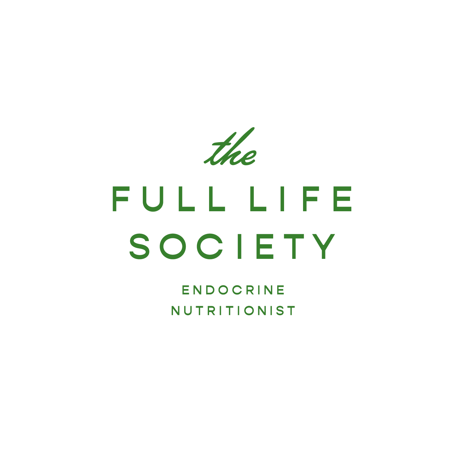 Logo for The Full Life Society, an endocrine nutritionist organization, with black background and green text.