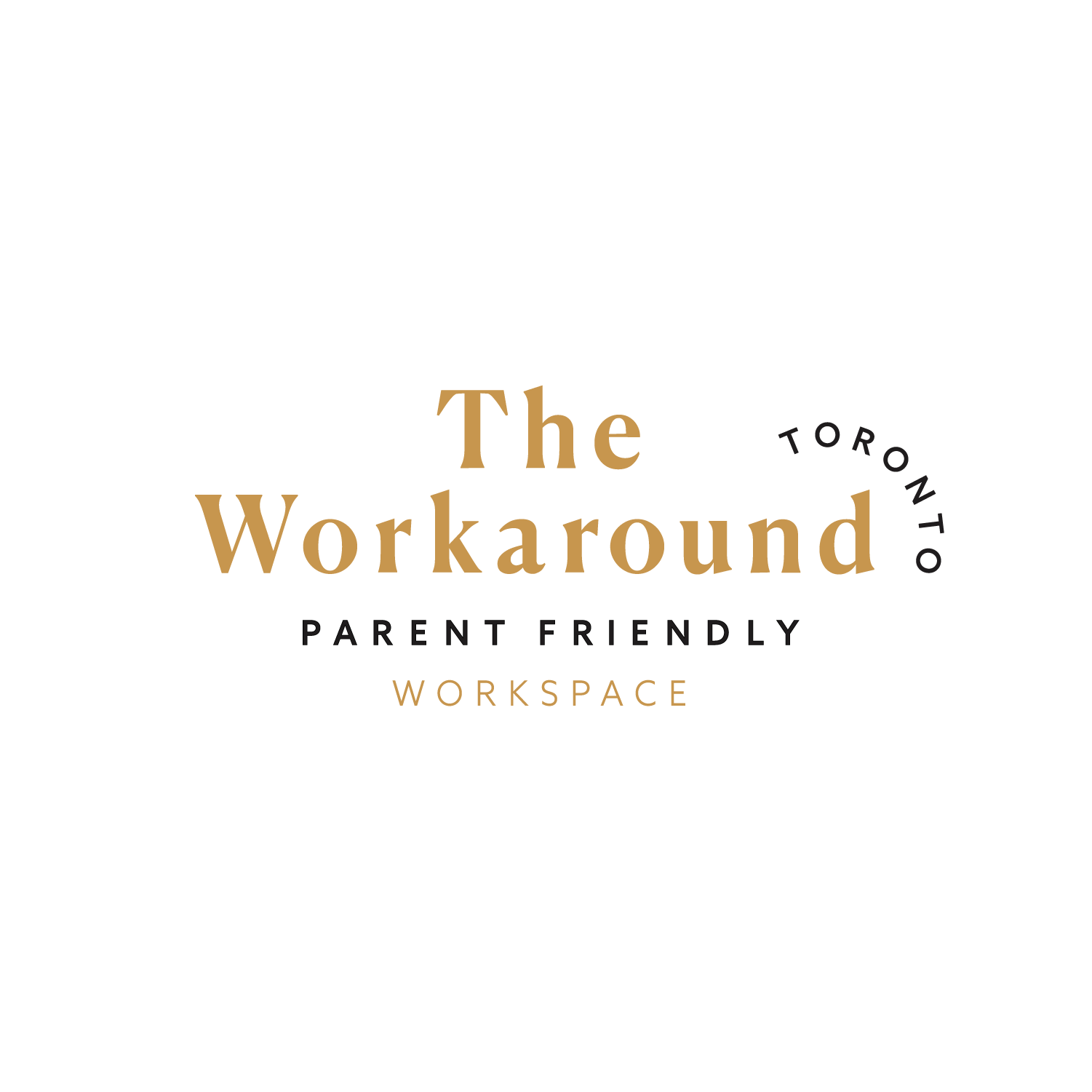 Black background with gold and gray text reading 'The Workaround, Parent Friendly, Workspace' 
