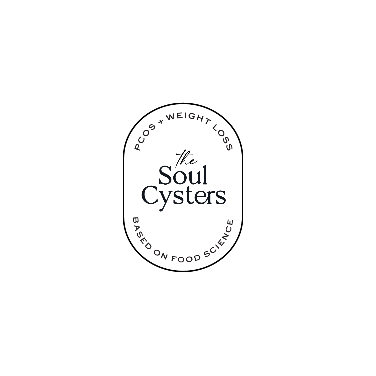 Logo of Soul Cysters, a food science initiative focused on PCOS and weight loss, with black and dark blue text and design elements on a black background.