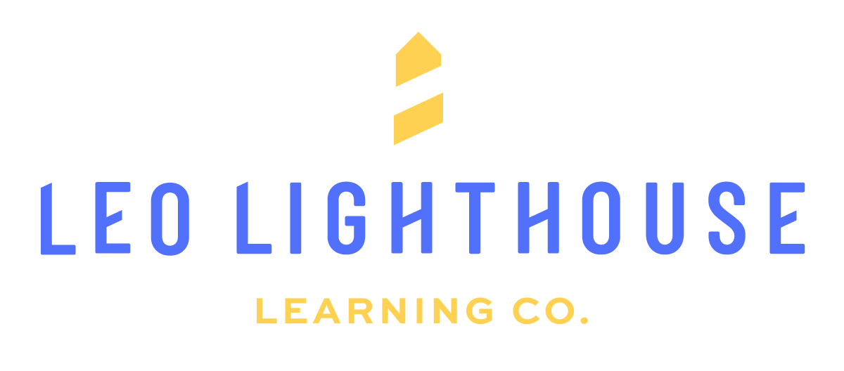 Logo of Leo Lighthouse Learning Co., featuring a stylized lighthouse icon in yellow and black, with the company name in blue and yellow text.