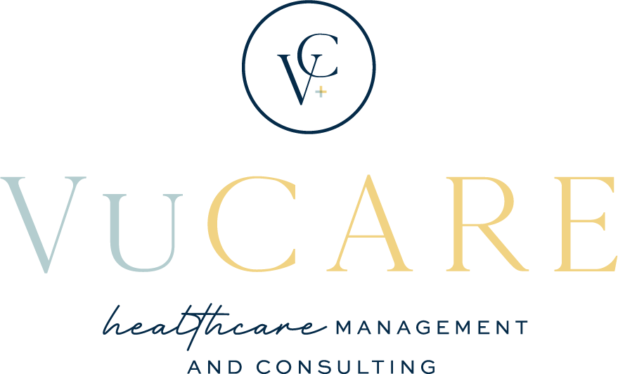 Vucare logo with the words "healthcare management and consulting" underneath.