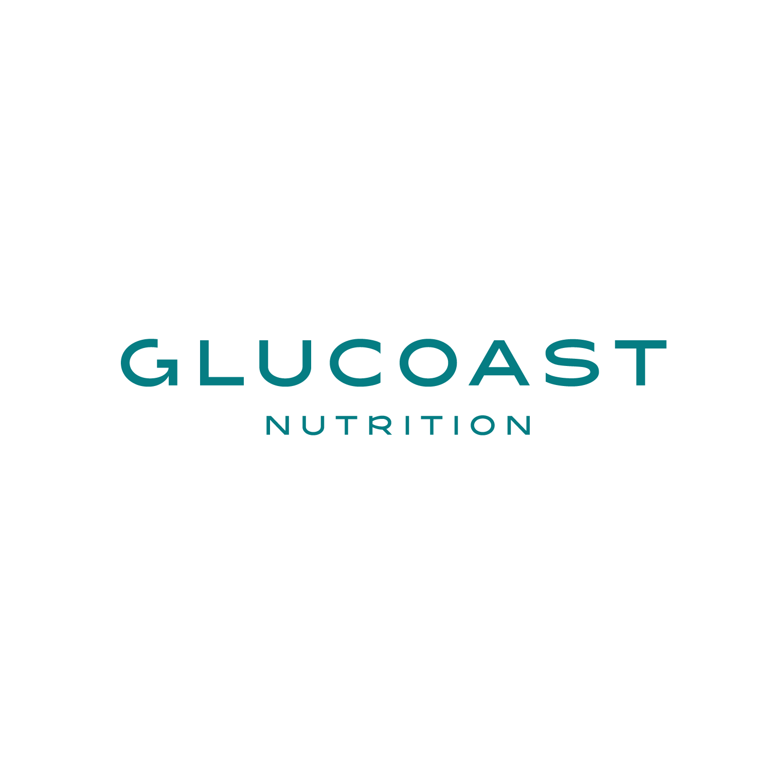 Logo for Glucoast Nutrition featuring a stylized wave rising above the company name in teal and black text.