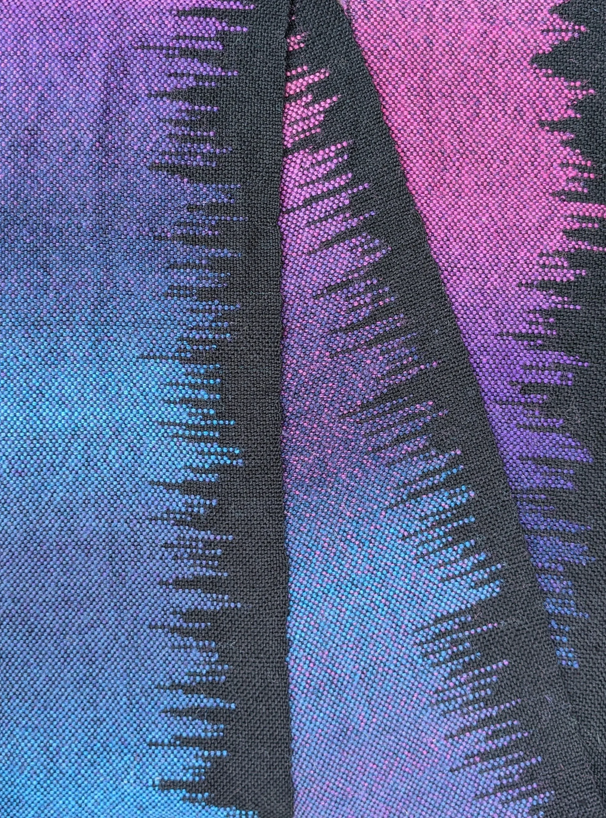 100% wool scarf. Clasped weft on a Rigid Heddle Loom.