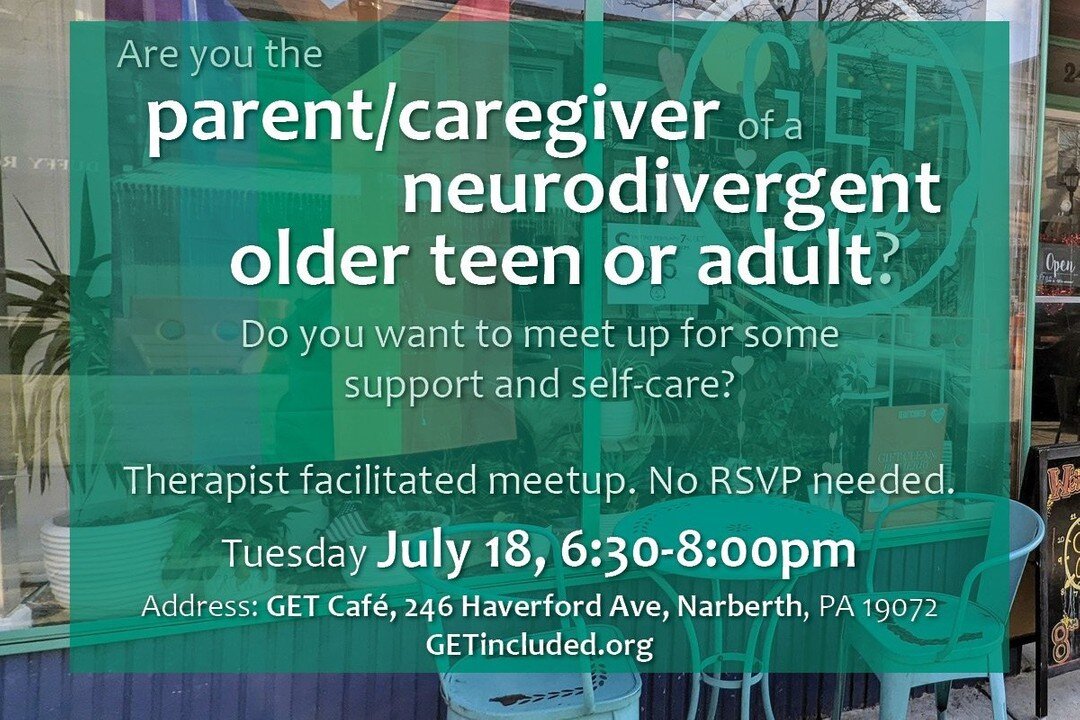 Are you the parent or caregiver of a neurodivergent older teen or adult who wants to meet up with others in a similar situation? We now have a professional therapist to help facilitate and lead (hopefully) monthly meetings! For this one there is no s