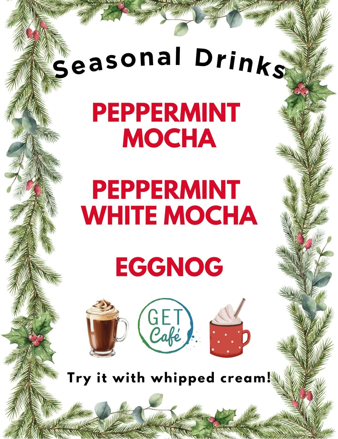 Happy holiday season! Come stop by and try one of these drinks from our new holiday menu ☕️🎄☃️🧣