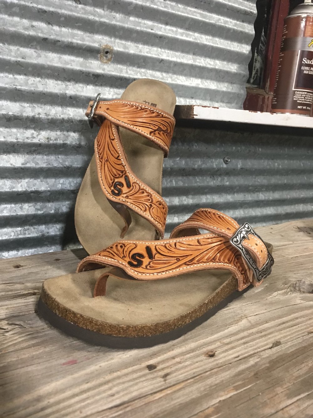 Custom Tooled Birkenstock Style Sandals