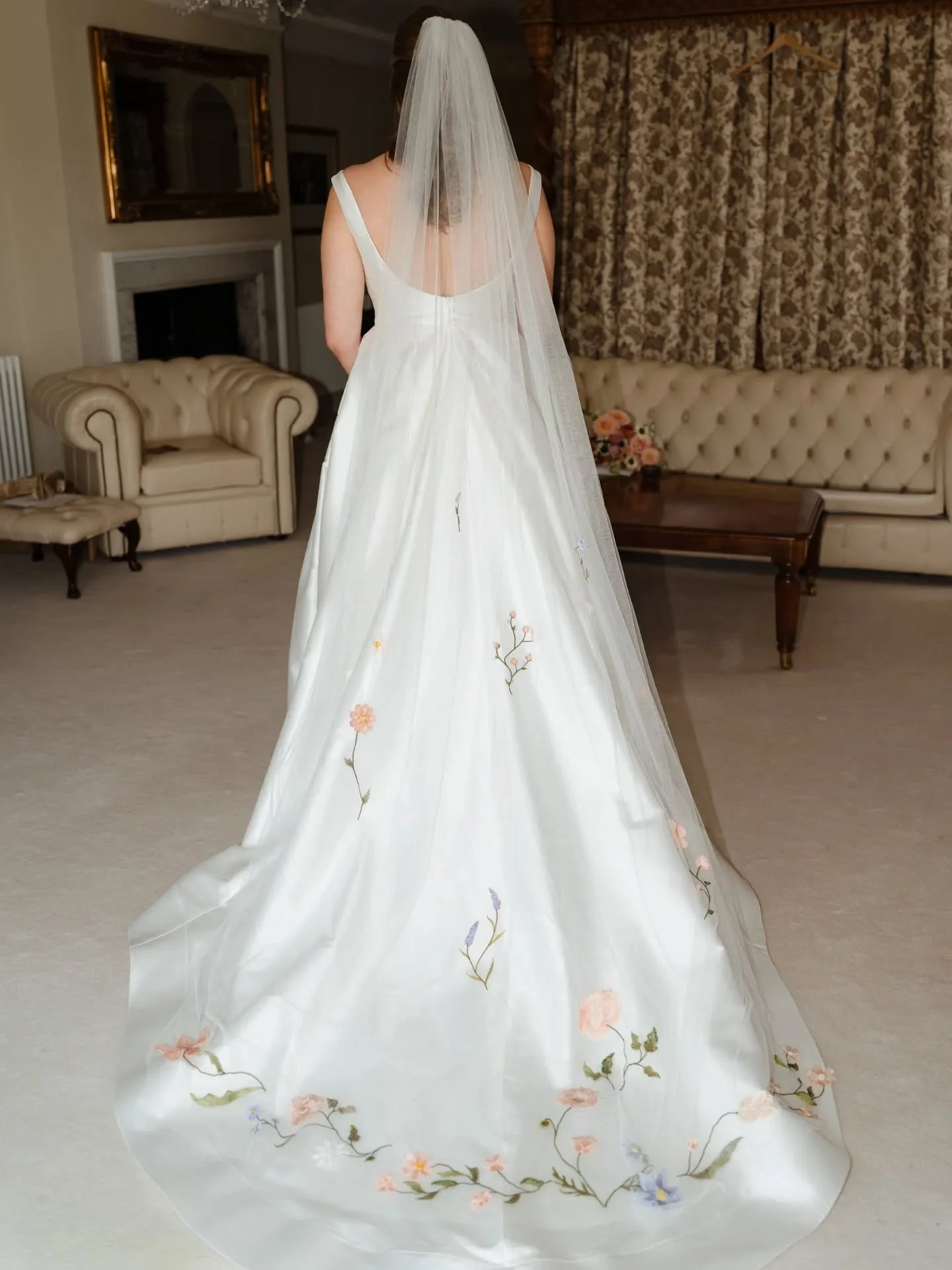 Beautiful images of bride Annie wearing the Annie Embroidered Veil for her fairytale wedding 💘

The veil is created from hand drawn flower sketches that are individually embroidered and suit her pretty, whimsical style perfectly. I love how the veil