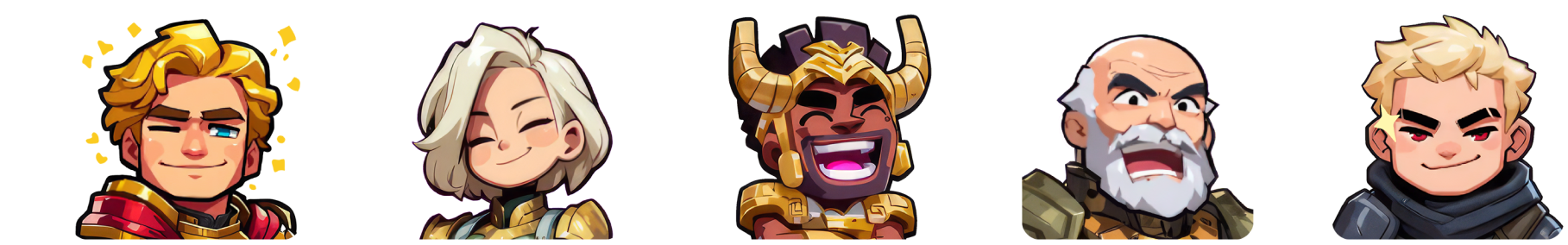 Cartoon characters with diverse facial expressions and costumes.