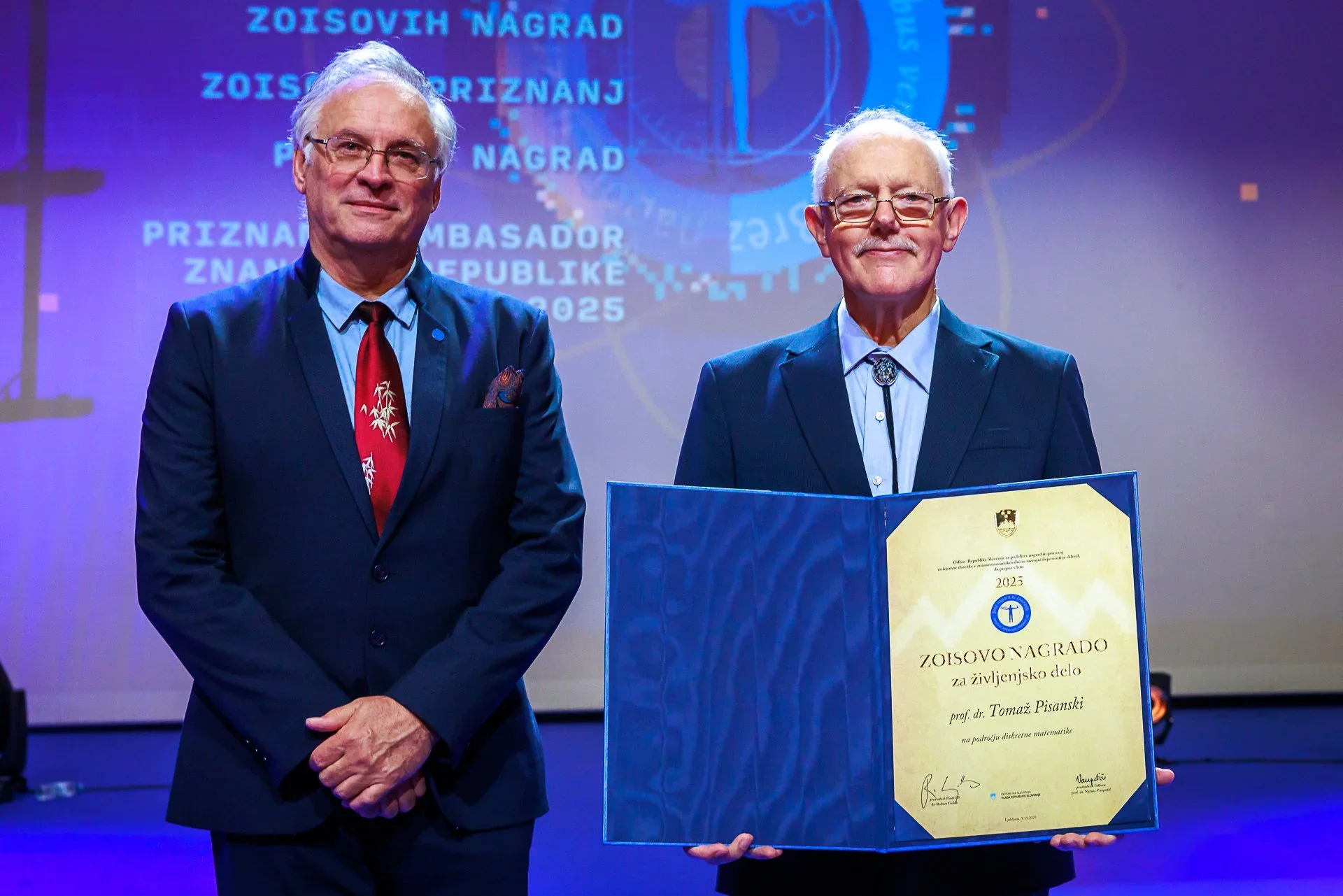 Recipients of the Zois Prizes Regular IAS member Prof. Dr. Tomaž Pisanski and MIAS member Dr. Marko Jošt