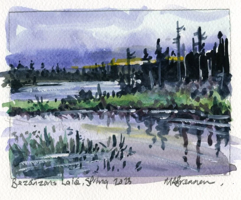 Bezansons Lake, Spring, Guache 11.5x15cm Mark Brennan.jpg