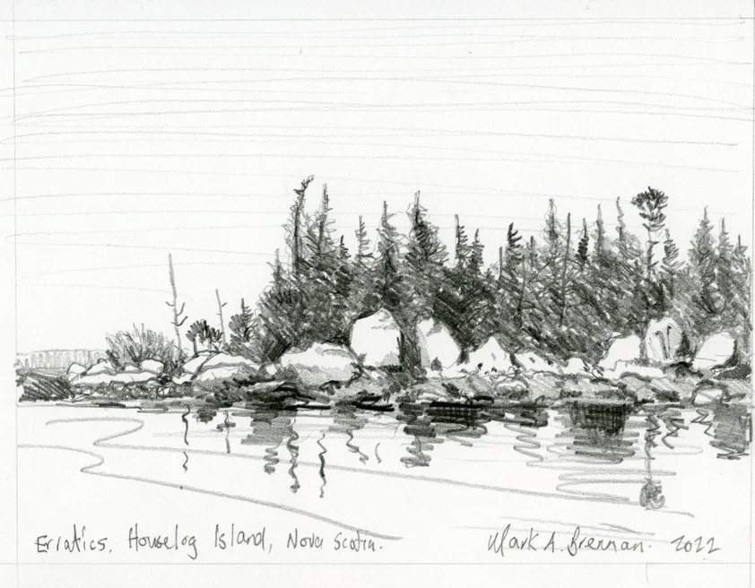 Eratics, Houselog Island, Mark Brennan, graphite on paper 2022 aprox 13.5x19cm.jpg
