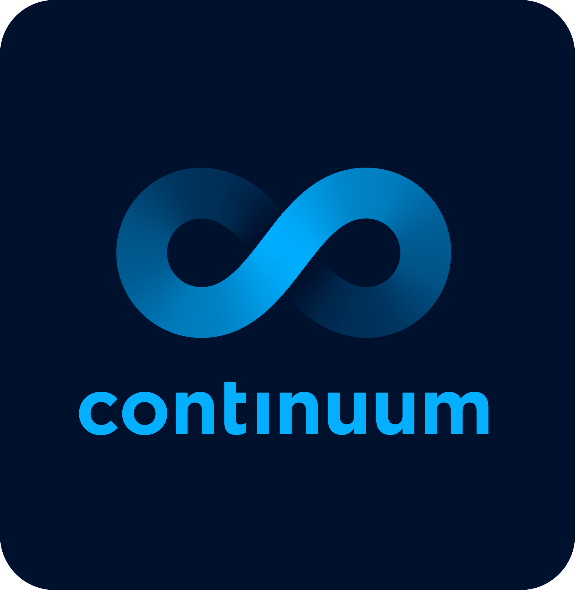 A logo with an infinity symbol in shades of blue, with the word 'continuum' written below it on a dark blue background.