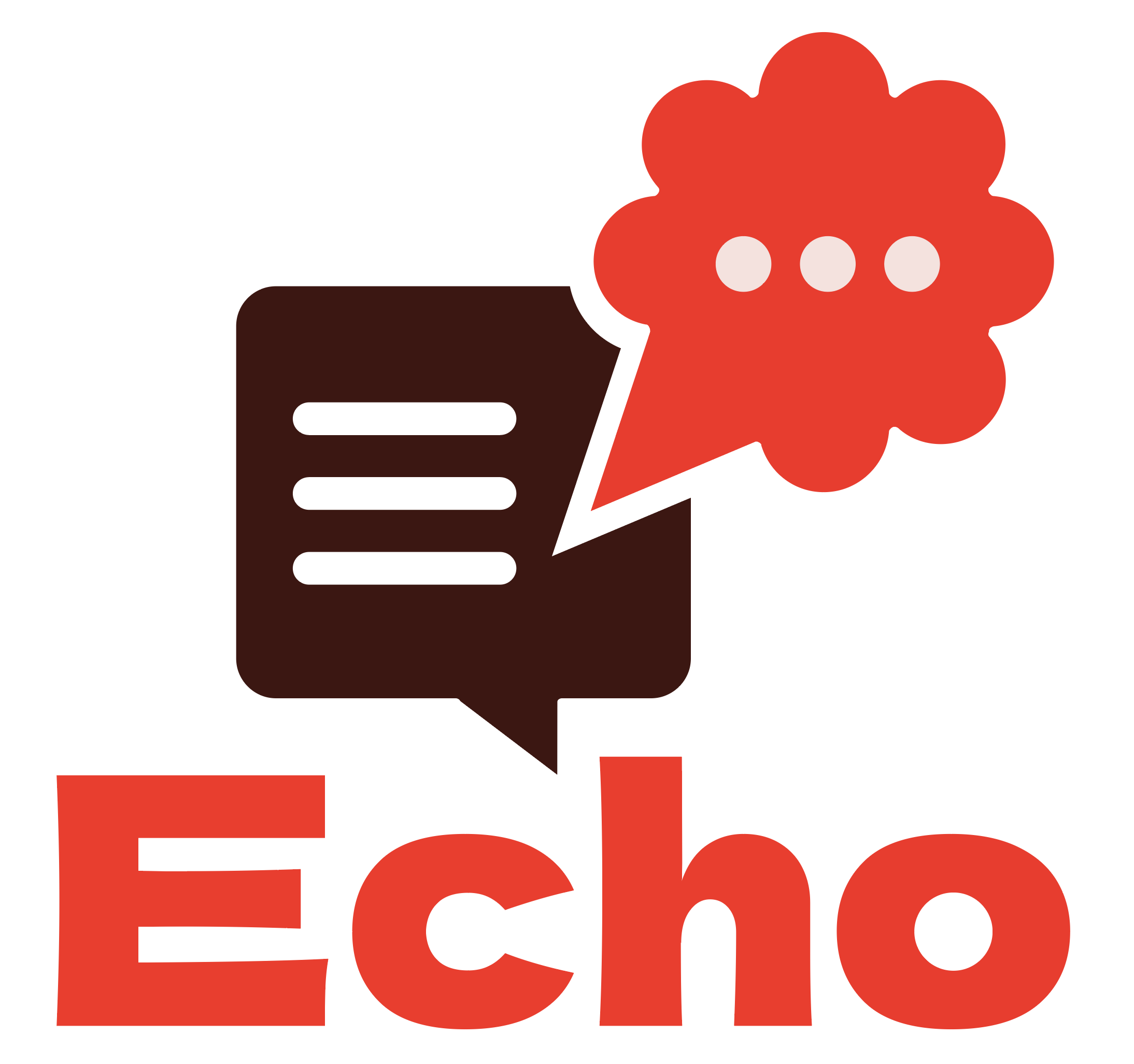 A stylized graphic of a speech bubble with white lines, a red thought cloud with three dots, and the word "Echo" in bold red letters.