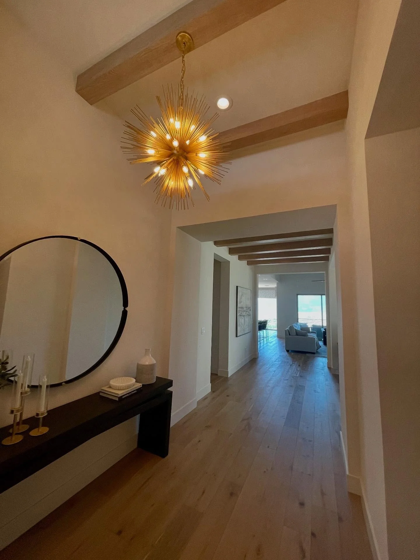 ✨ Handcrafted white oak beams. Adding warmth to this stunning living space. 🌿 #CustomCarpentry #WhiteOakBeams #HomeInspo