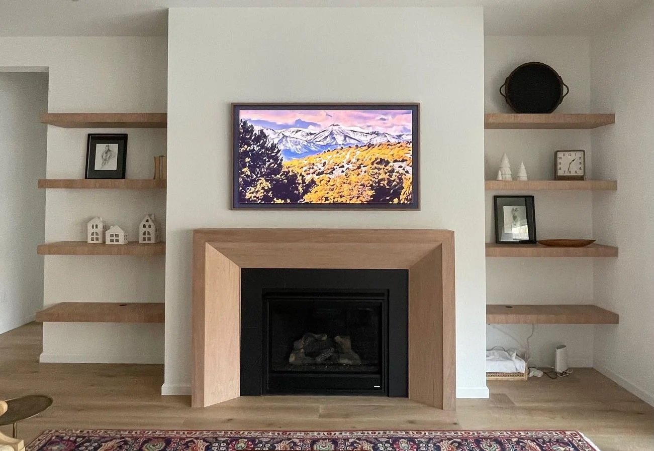 White oak fire mantle and shelves