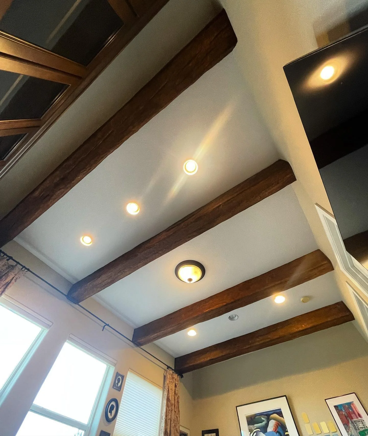 Faux rustic beams🪵✨ #finishcarpentry #reno #carpenter