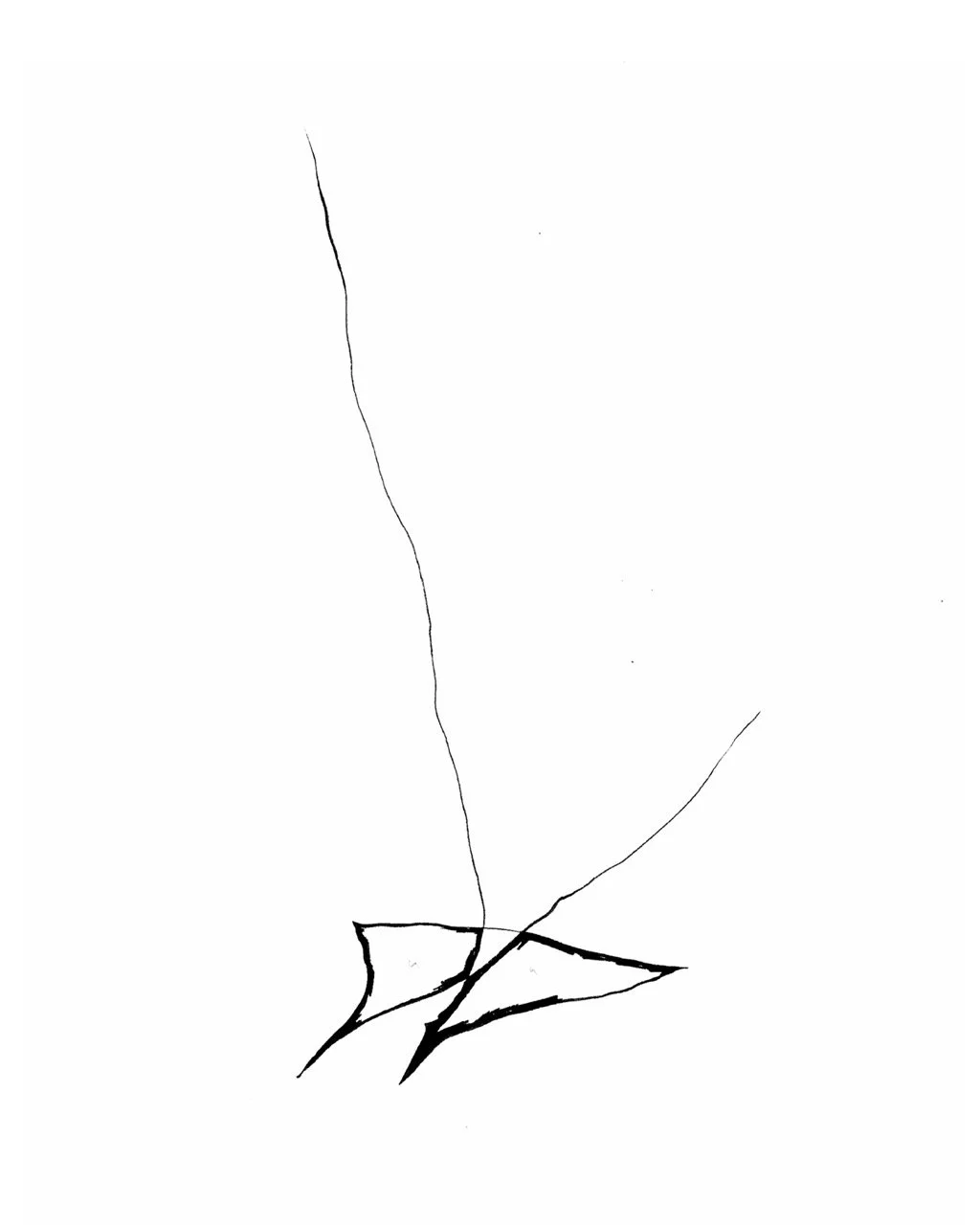 Abstract black ink drawing with a few sharp lines on a white background.