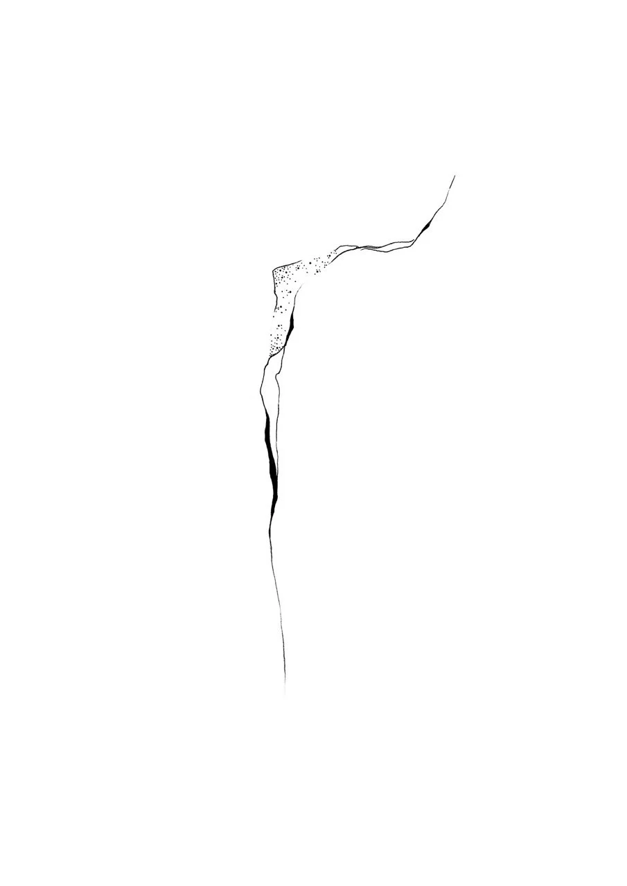 Minimalist black and white abstract line drawing.