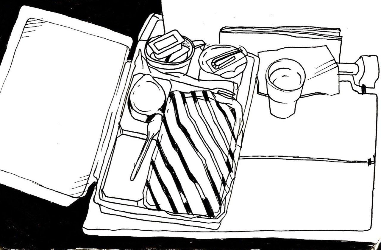 Line drawing of an airplane lunchbox.