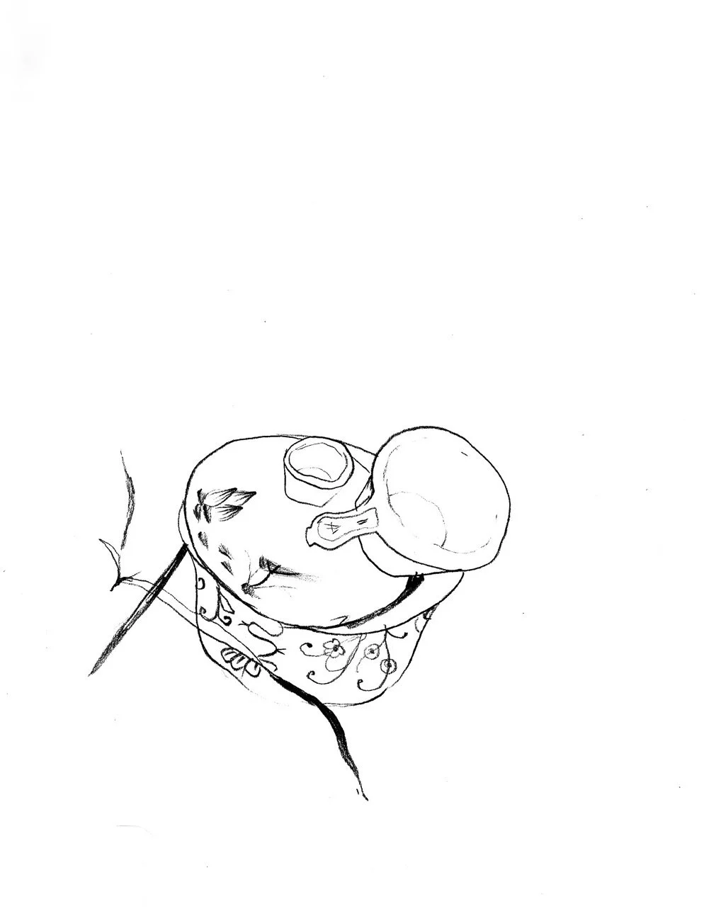 Line drawing of a tea gaivan.