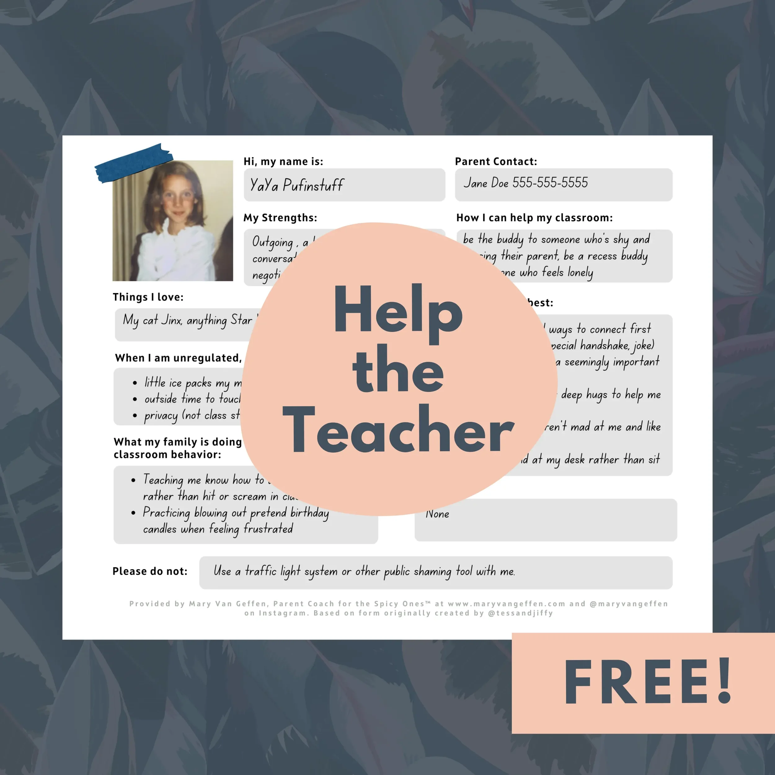 Help the Teacher PDF with the word Free over it