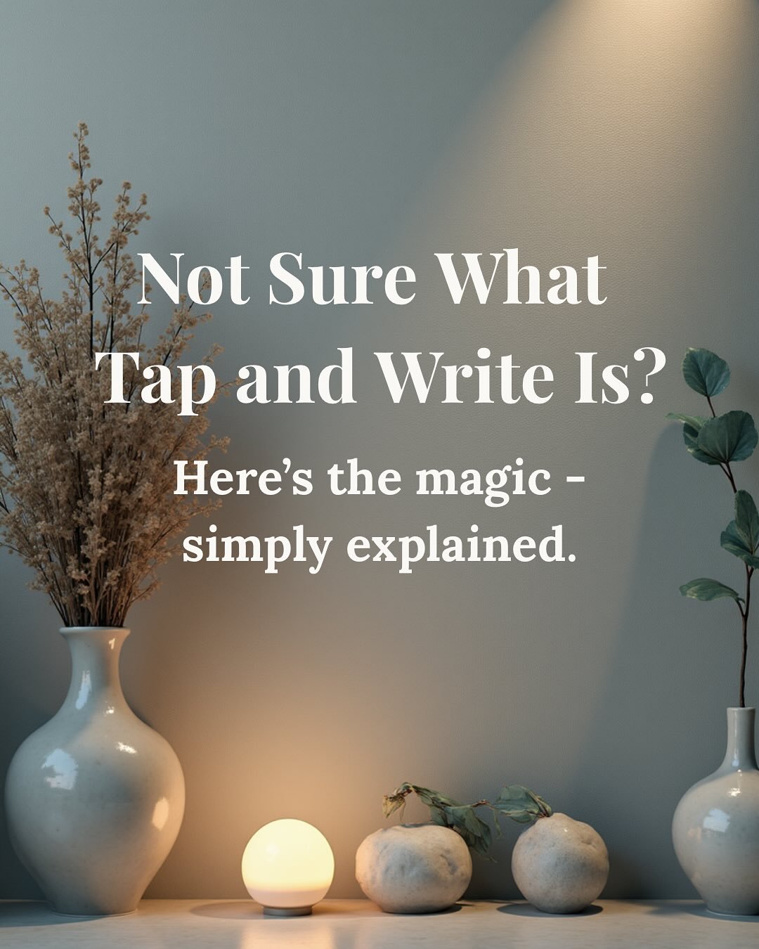 Something quietly magical happens when a woman slows down enough to hear herself again. 

That&rsquo;s what Tap and Write is all about. 

A gentle, guided writing experience that helps you soften, release, and reconnect with your inner wisdom - even 