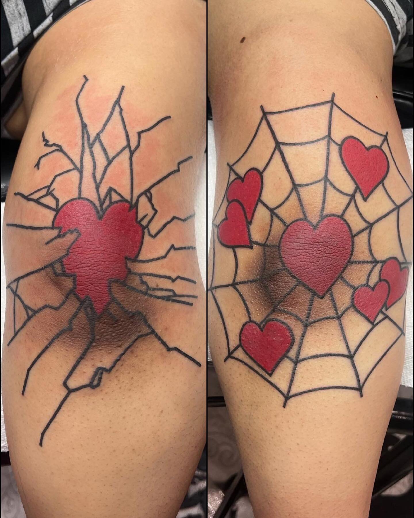 first tattoo(s)- beasted the double elbows!! 🕸️✨