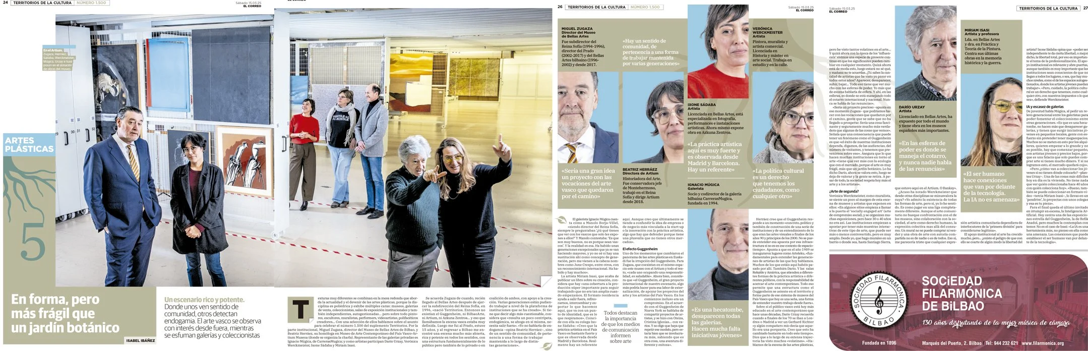 Photo of people attending an art exhibition in a gallery, with artworks displayed on the walls and individuals observing the art.