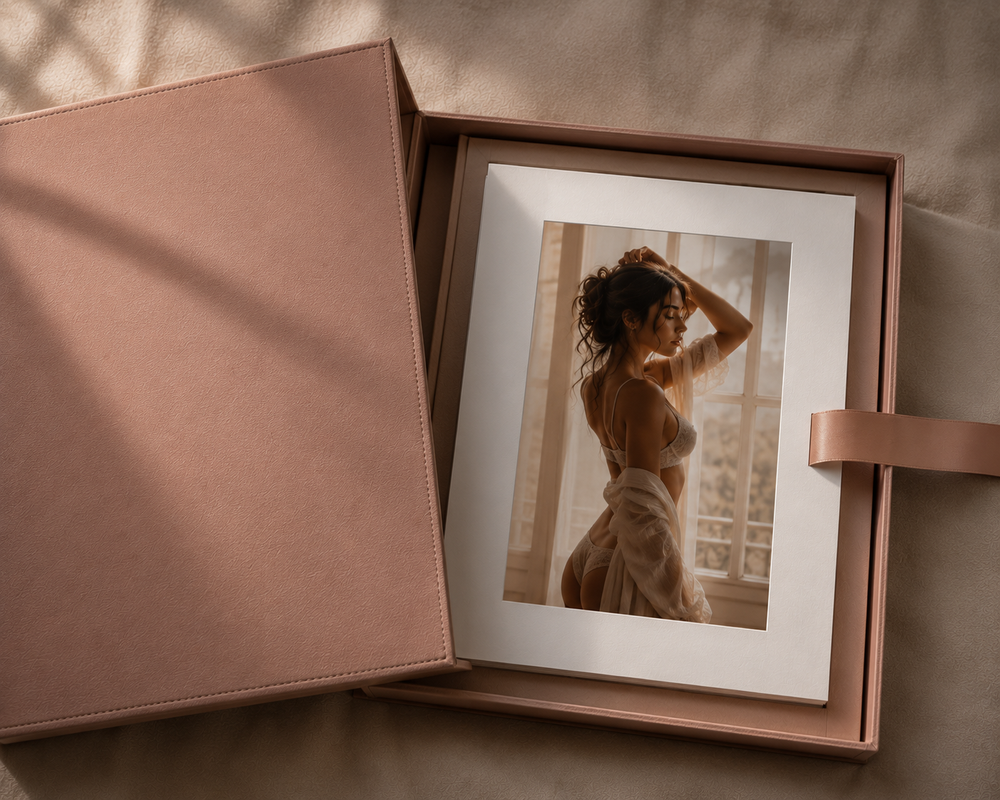Boudoir folio box with matted prints