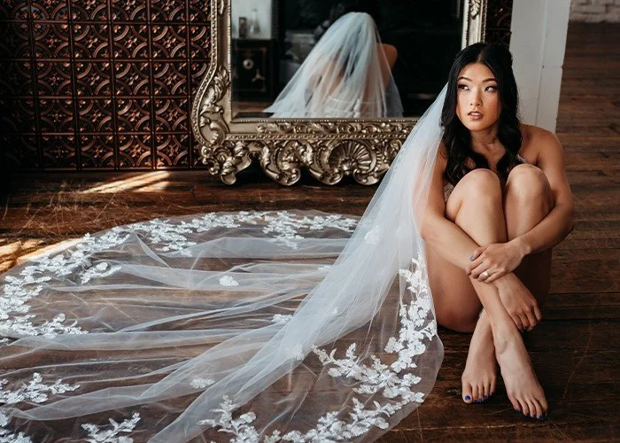 Utah bridal boudoir session with veil in a private Salt Lake City studio