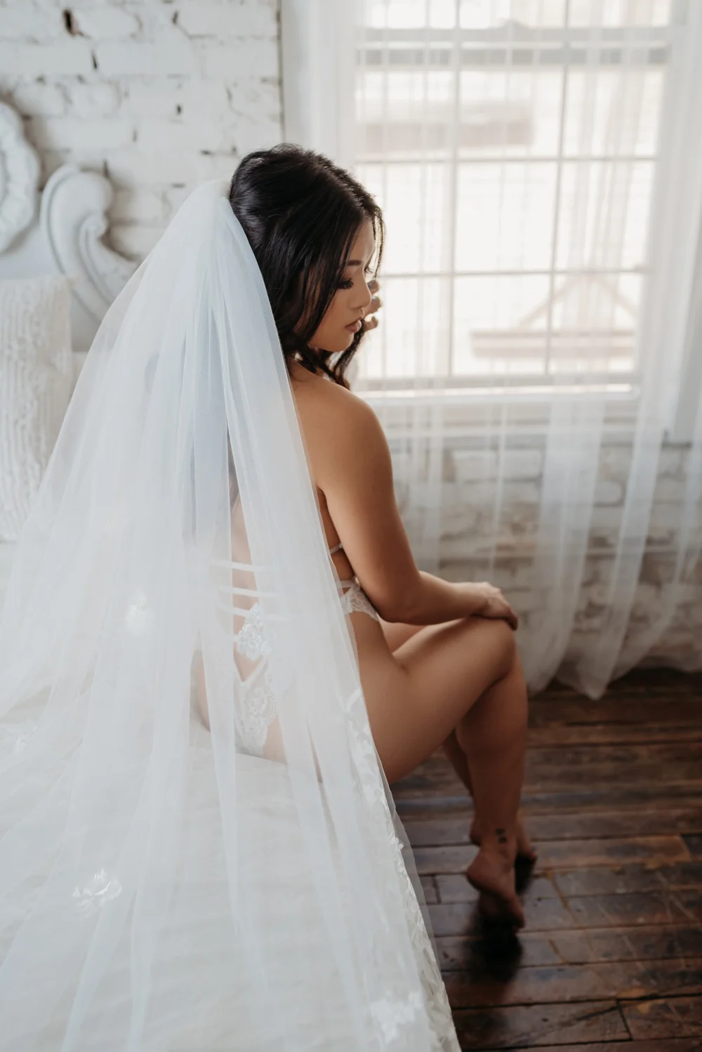 Bridal boudoir portrait with veil, Salt Lake City Utah
