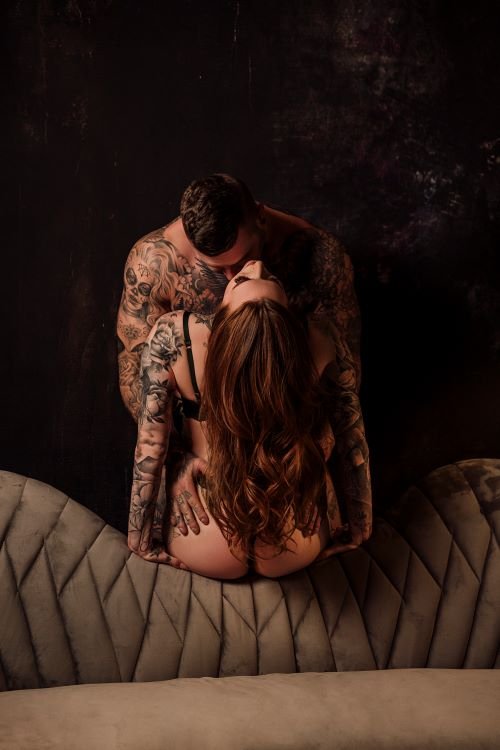 Intimate couples boudoir portrait in a private Salt Lake City studio