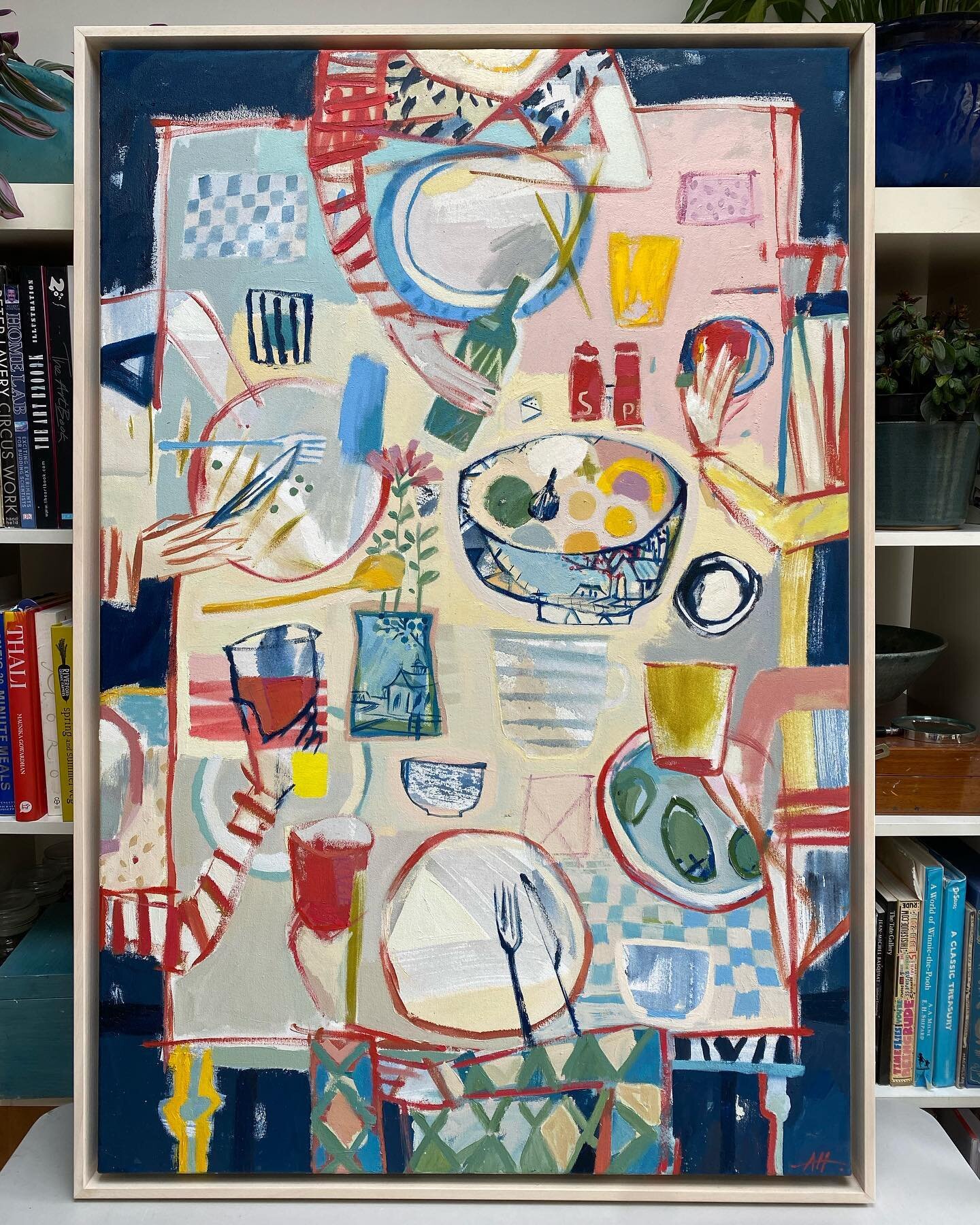 The kitchen table dinner party painting framed and delivered this weekend to a beautiful home (where by chance the colours worked perfectly with their kitchen ;) #painting #oilpainting #stilllife #art #oilpainting #kitchentable #dinner #dinnerparty #