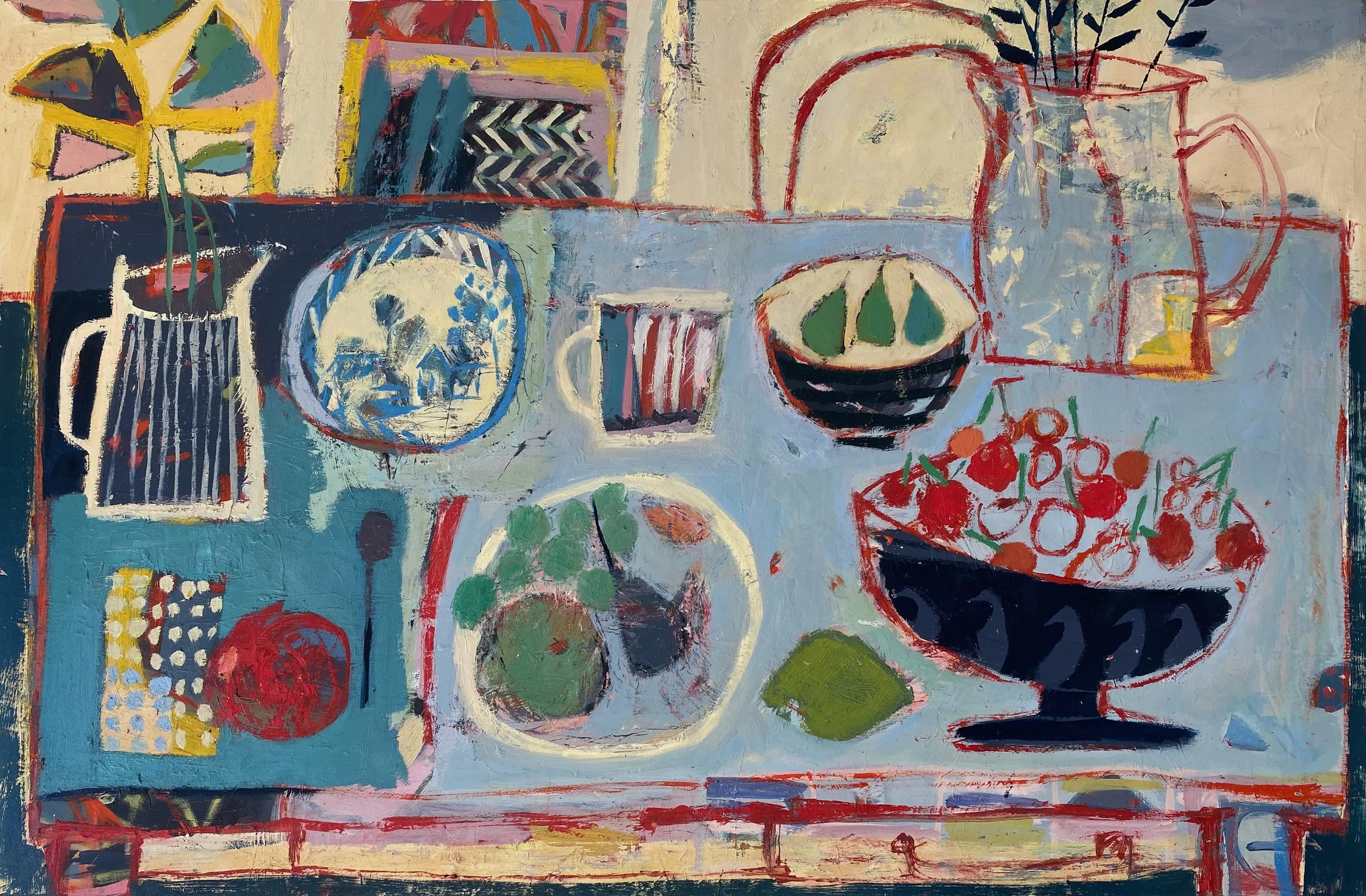 Kitchen Table with Cherries - oil on panel 61 x 91.5cm available from my studio