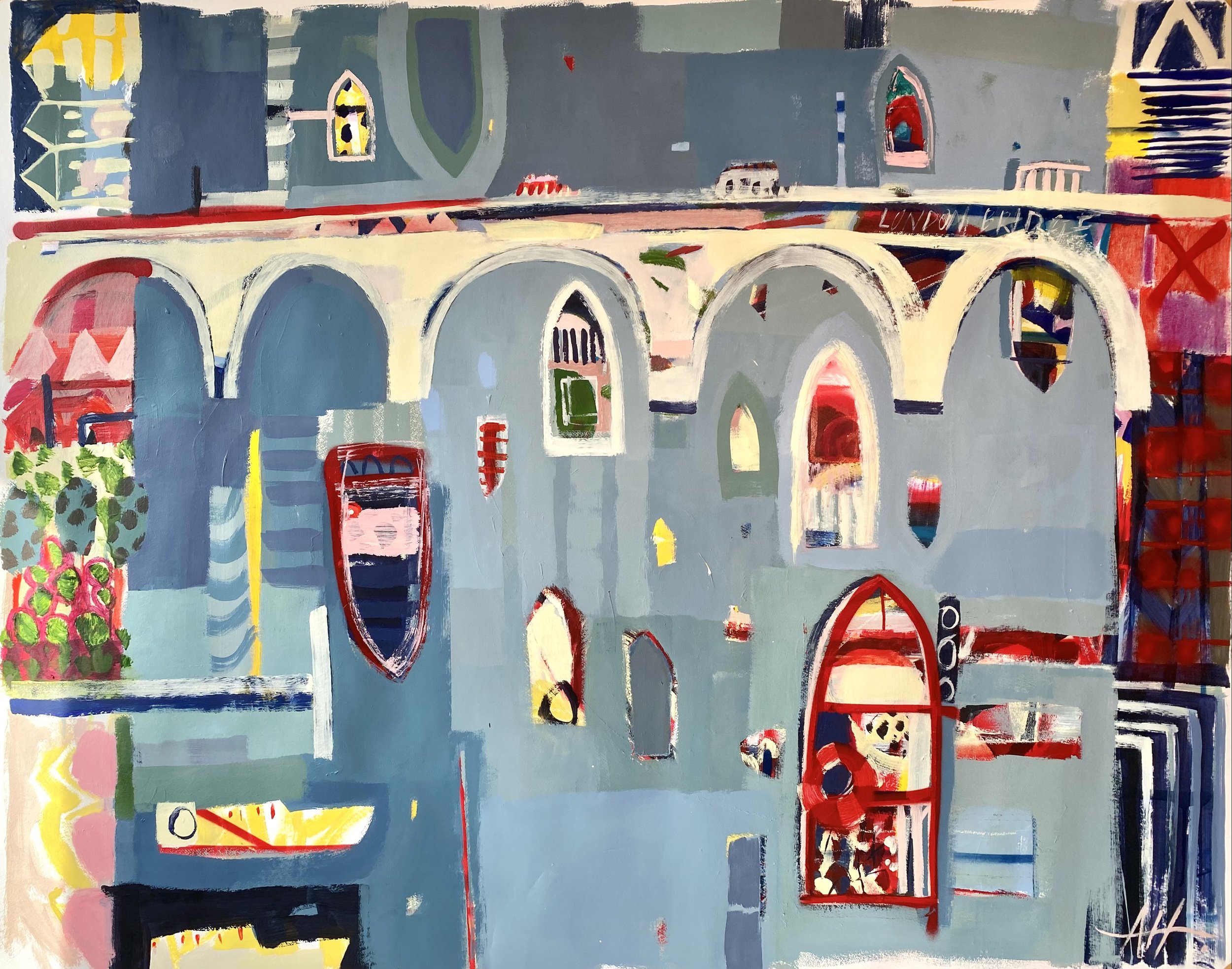 Boats on the Thames 122 x 152 cm acrylic on fabriano paper