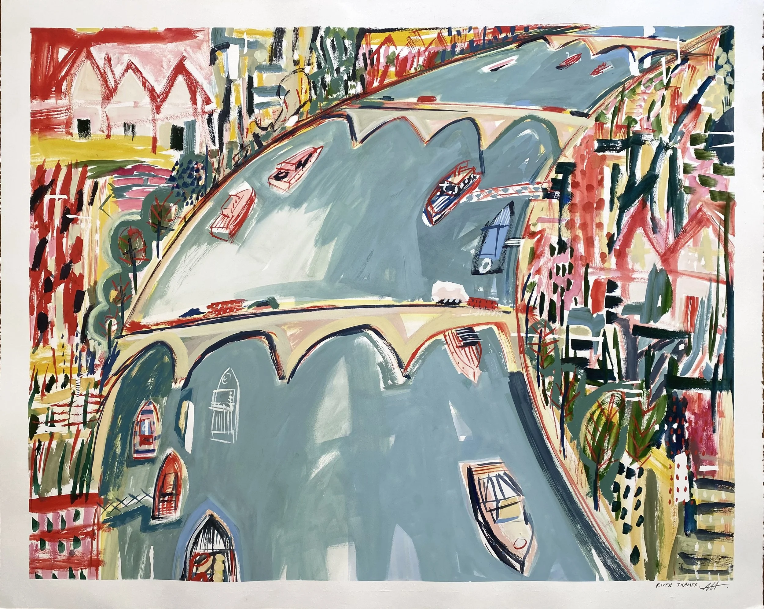 Bridges over the Thames 122 x 152 cm gouache on fabriano paper available at Cricket Fine Art London
