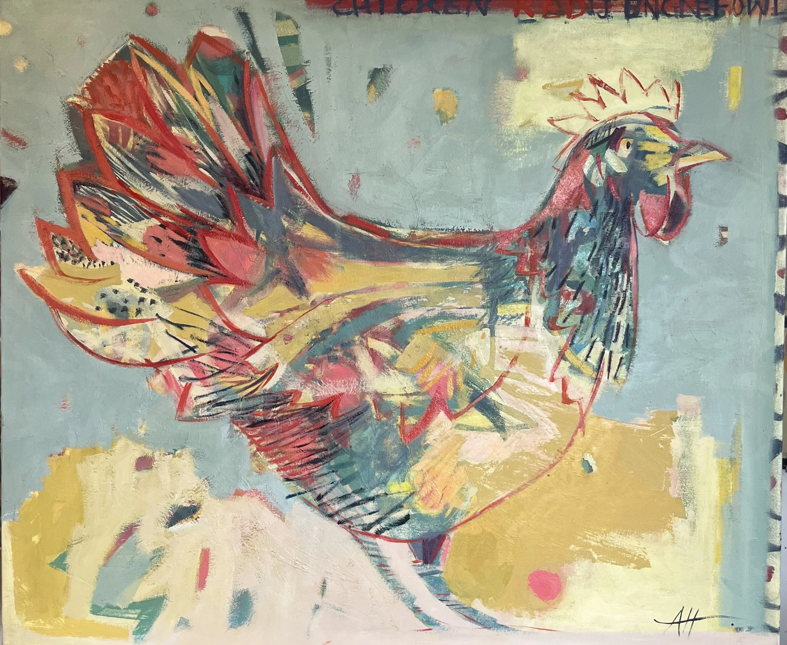 Chicken- oil on canvas 80 x 95 cm inc frame available at Cricket Fine Art London