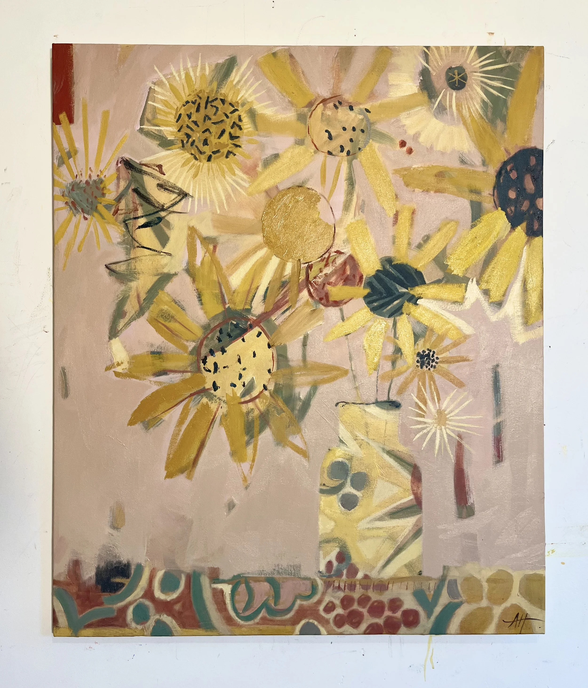 Sunflowers, oil on canvas 80 x 95.5 framed £2600 available at Cricket Fine Art London