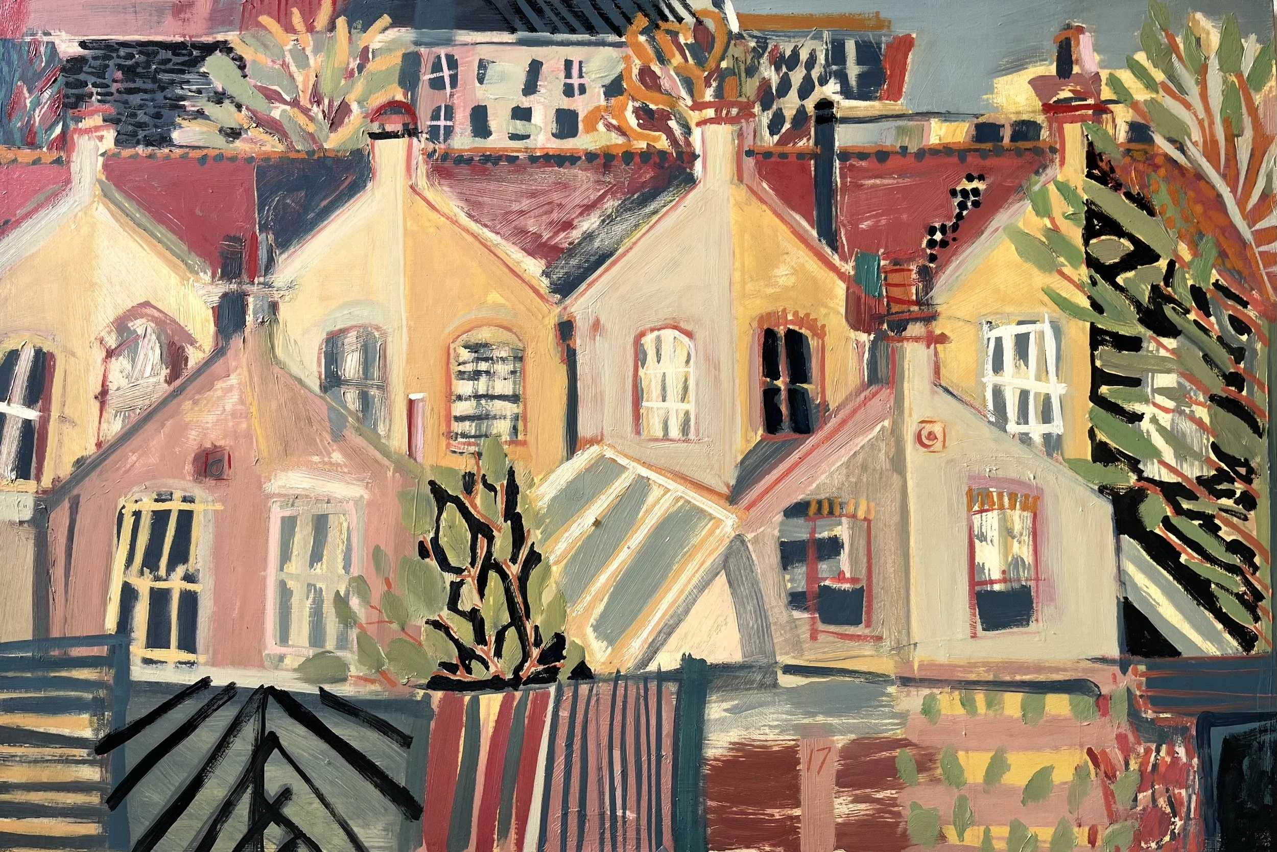 London Rooftops, View from my Studio - oil on panel 61 x 91.5cm framed available at Cricket Fine Art London 