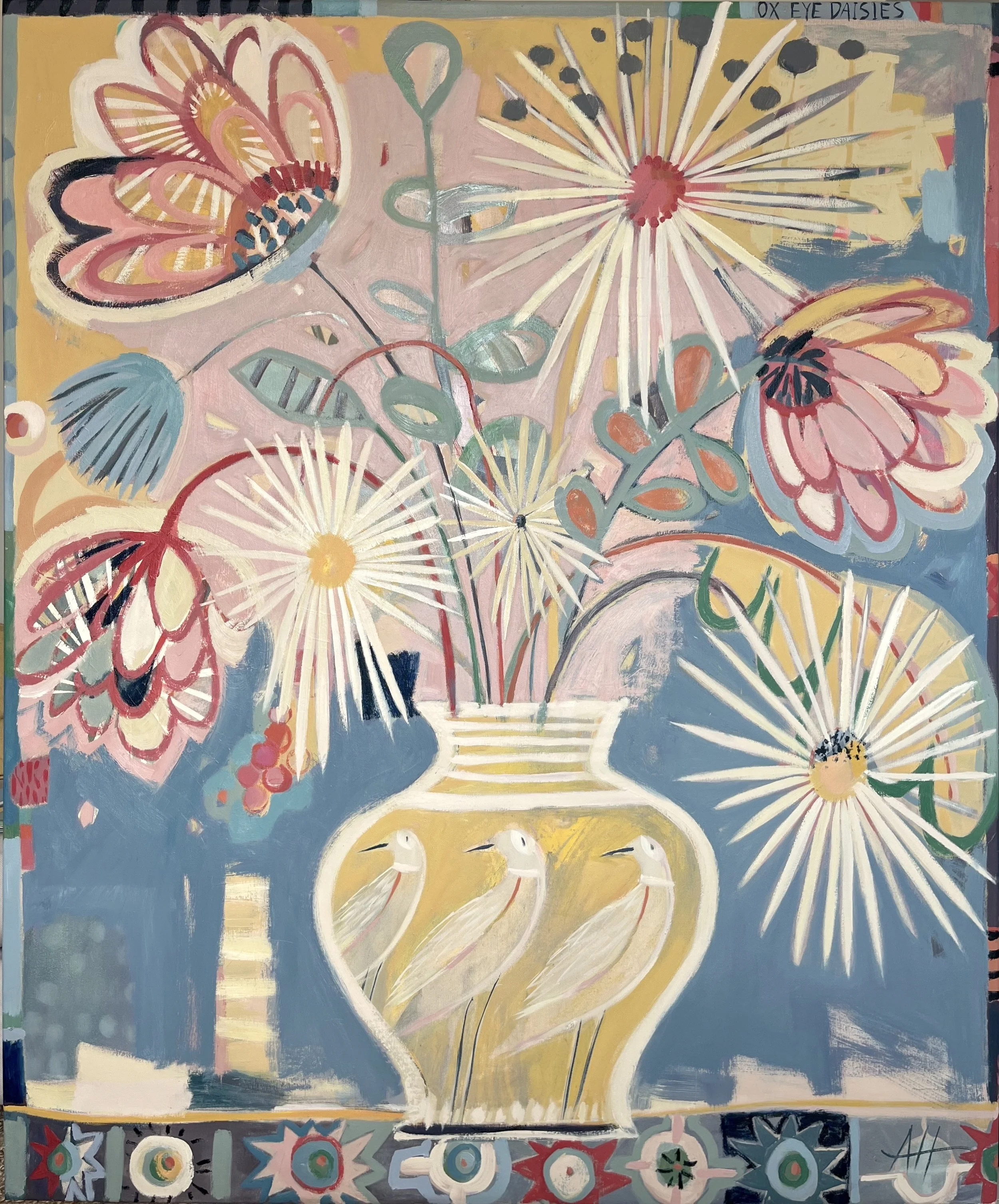 Ox Eye Daisies - oil on canvas 145x120 cm  available at Cricket Fine Art London 