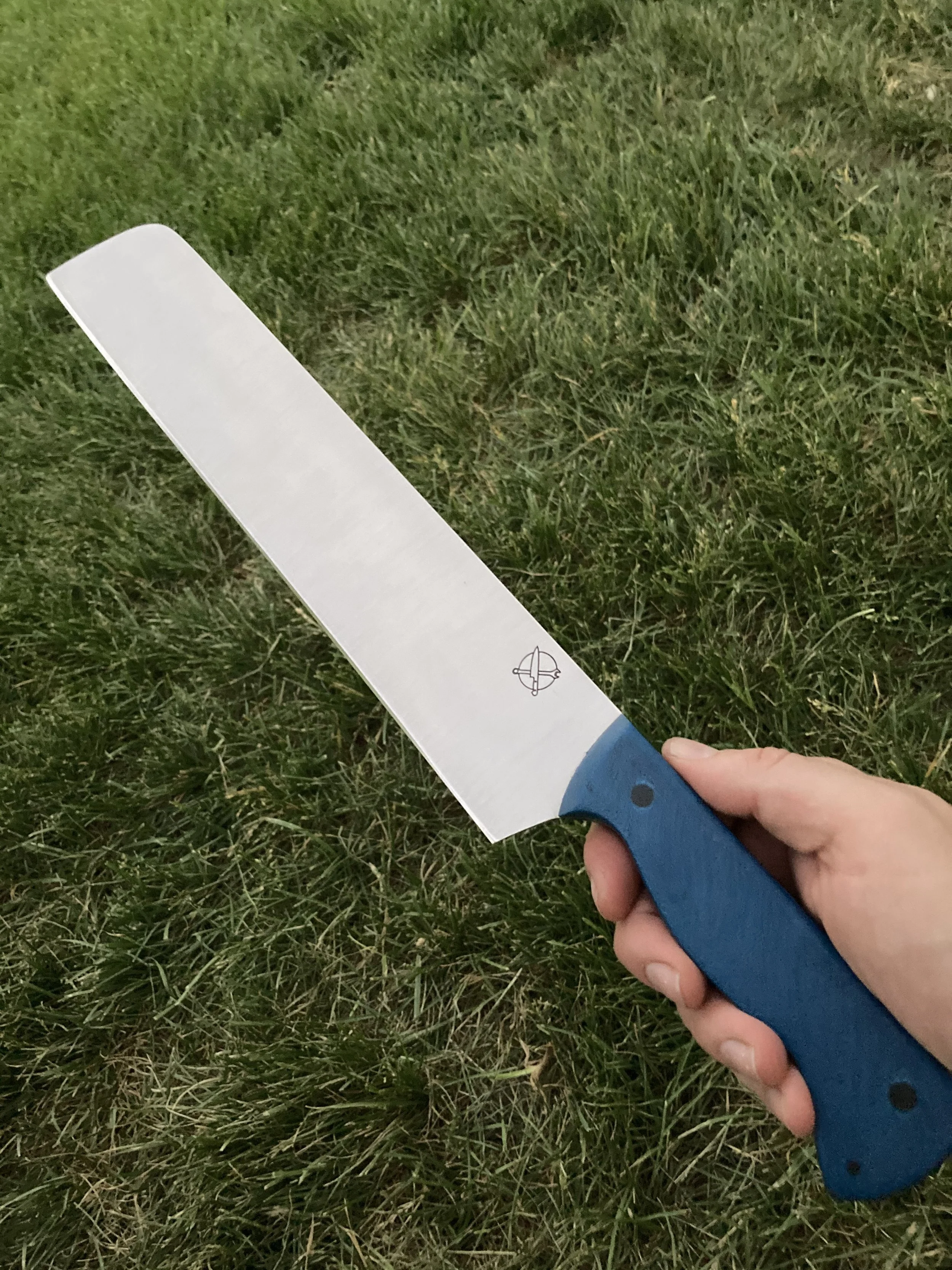The Pitmaster — 12" Brisket Knife in AEB-L | DB Handle in G.L. Hansen & Sons Dark Teal G-Carta | Solid Carbon Fiber Pins — SOLD | The Pitmaster blade meets the DB Handle — BCB's signature stacked segment construction originally born from a client's r