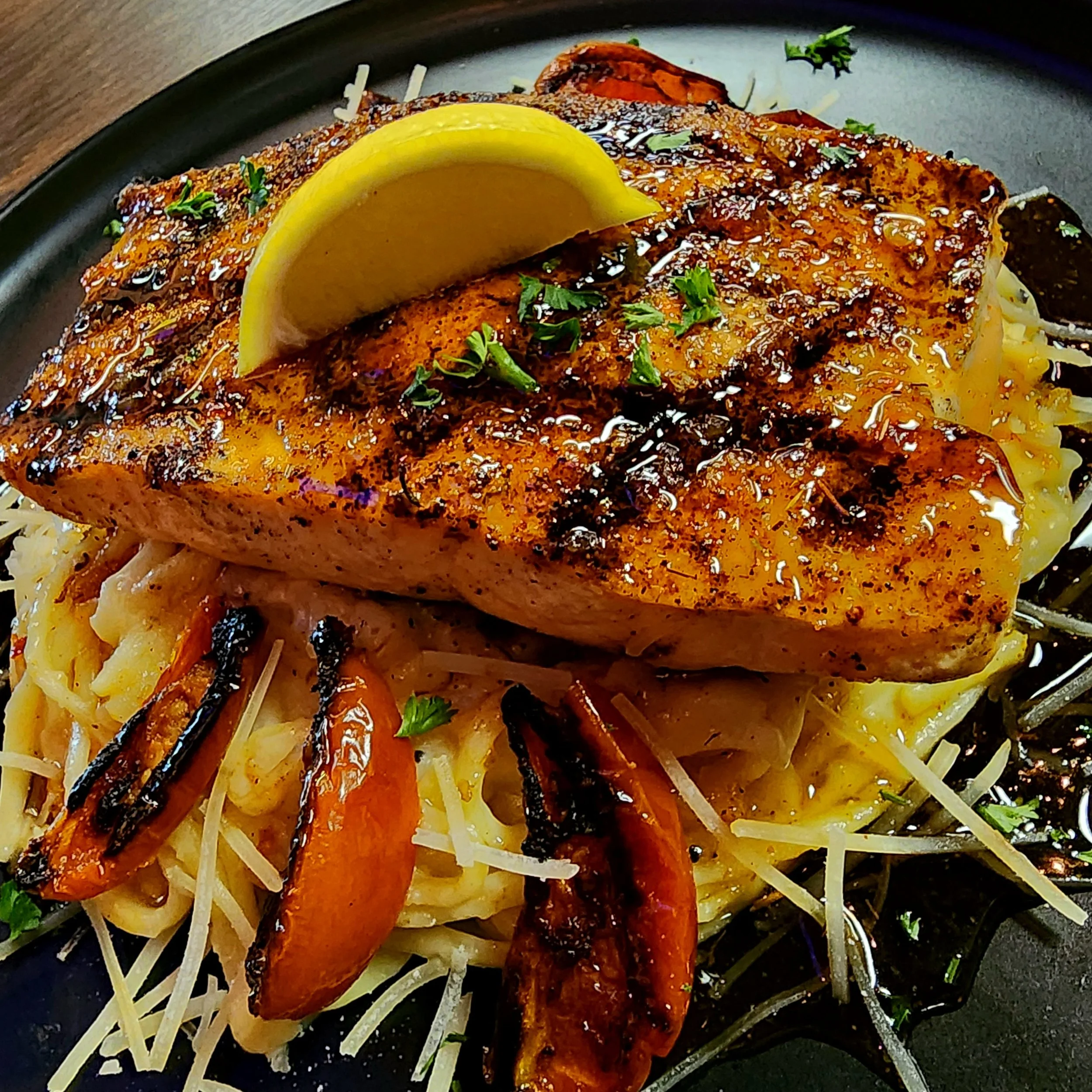 Sweet Heat Salmon Alfredo.